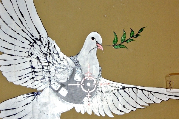 Bansky - Peace Dove - 2008-03 - close-up, CC BY-SA 4.0, via Wikimedia Commons  © Picasa 2.7� 