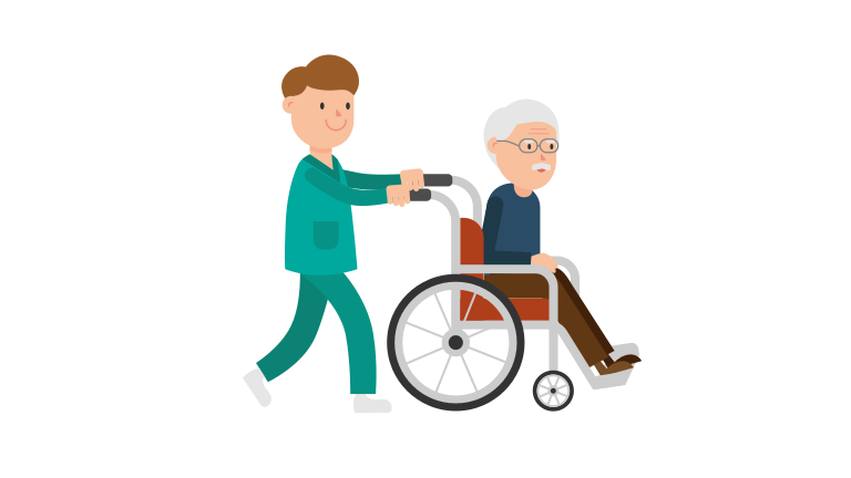 Nurse Pushing a Patient on a Wheelchair Cartoon  © Videoplasty.com 